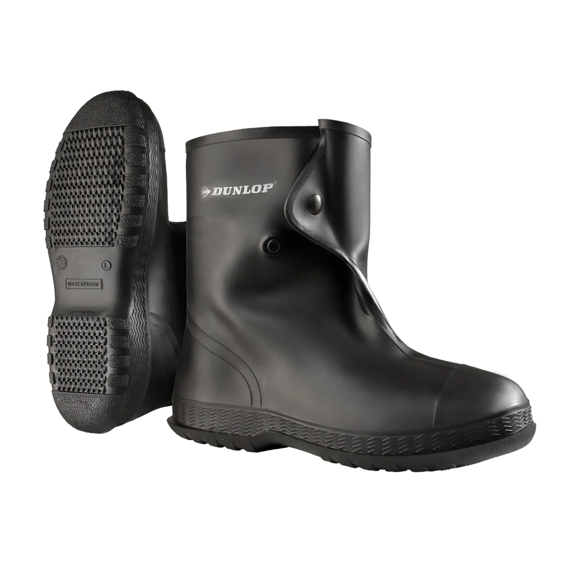 10" Black Overboots, PVC, Snap Closure, Fits Men's 6 - 7