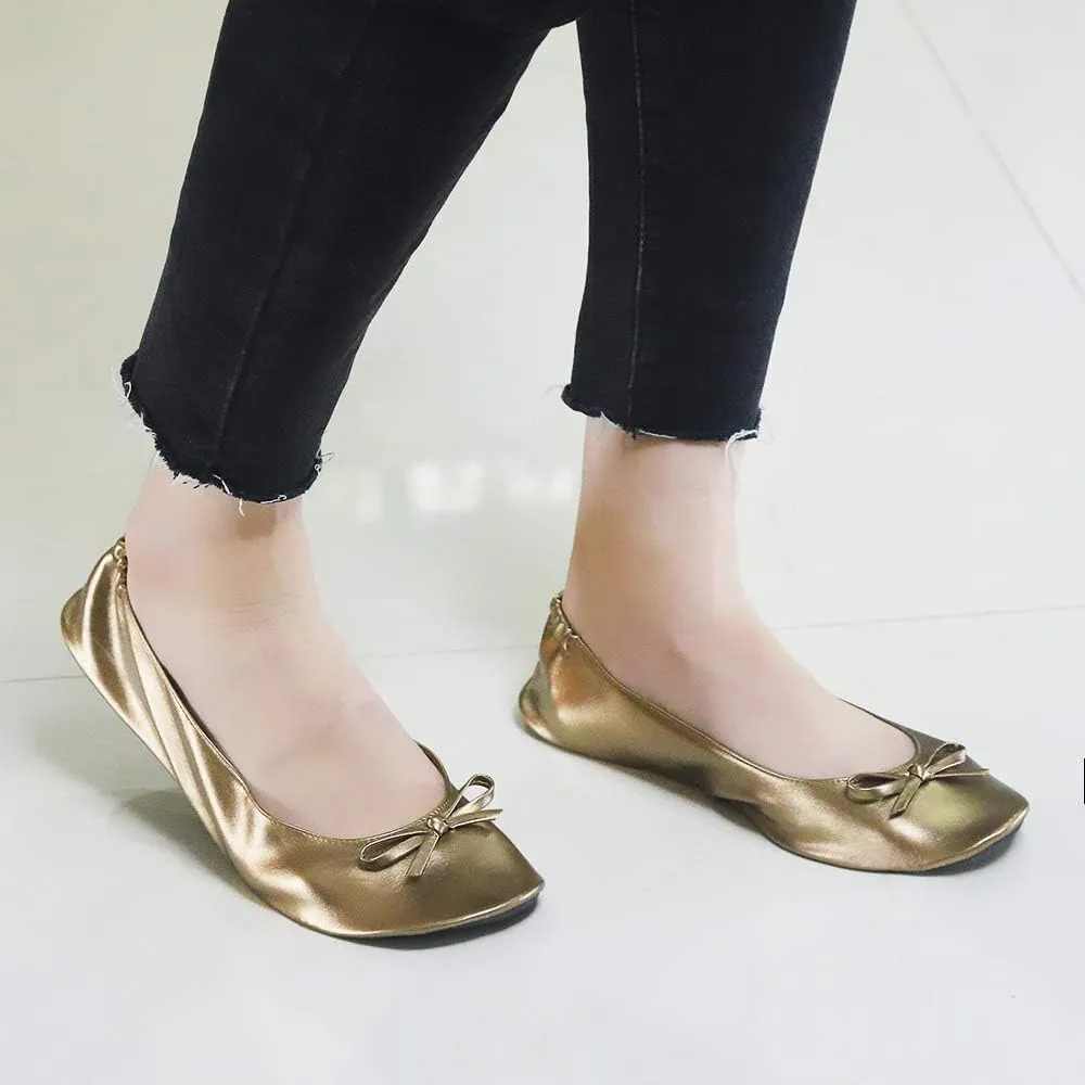 Ballet Flats Shoes -Women's Foldable Portable Travel Roll Up Shoes with Pouch