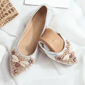 Belifi Rhinestone Flats Casual Comfort Dressy Flats For Wedding Fox Slippers CF307