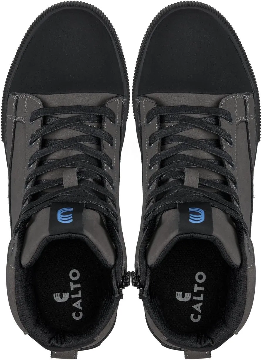 CALTO Men's Invisible Height Increasing Elevator Shoes - Zip-up Cap Toe High Top Sneaker Boots - 2.4 Inches Taller