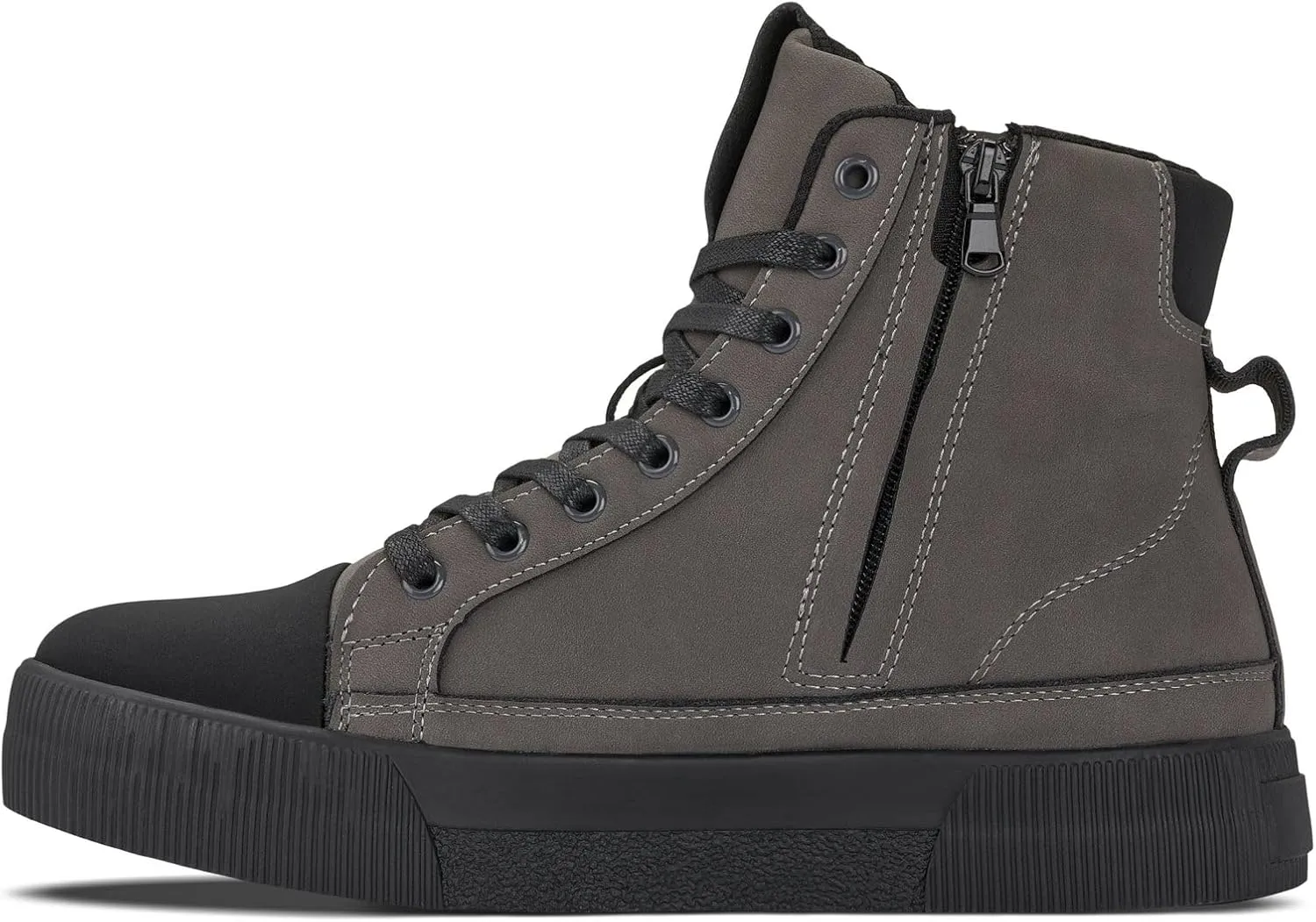CALTO Men's Invisible Height Increasing Elevator Shoes - Zip-up Cap Toe High Top Sneaker Boots - 2.4 Inches Taller