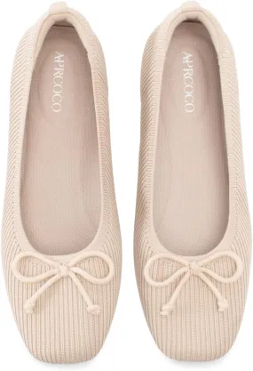 Flats for Women Bowknot Ballet Knit Foldable Flat Square Toe Comfort Light Shoes Office Low Top Flats