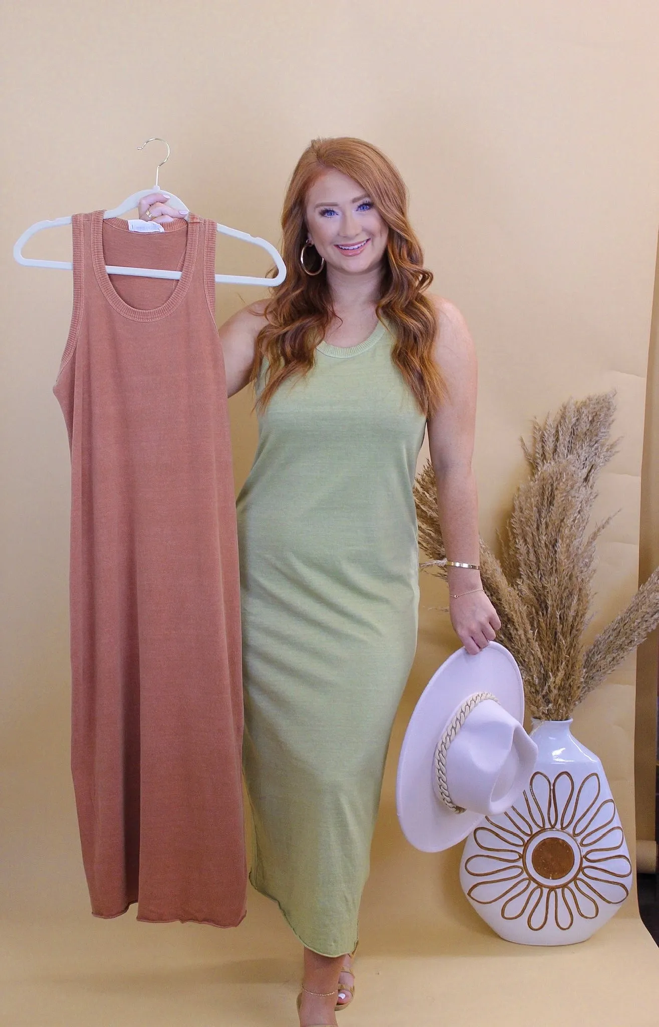 Fun Day Sleeveless Midi Dress- Moss