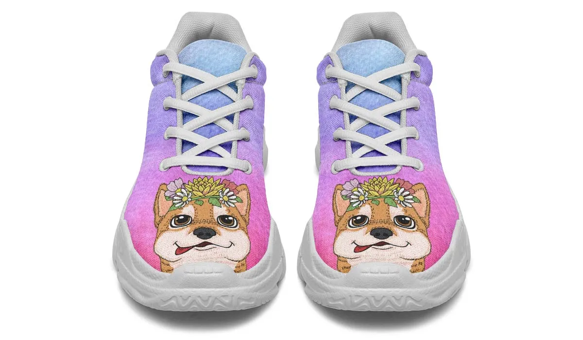 Fun Floral Shiba Inu Chunky Sneakers