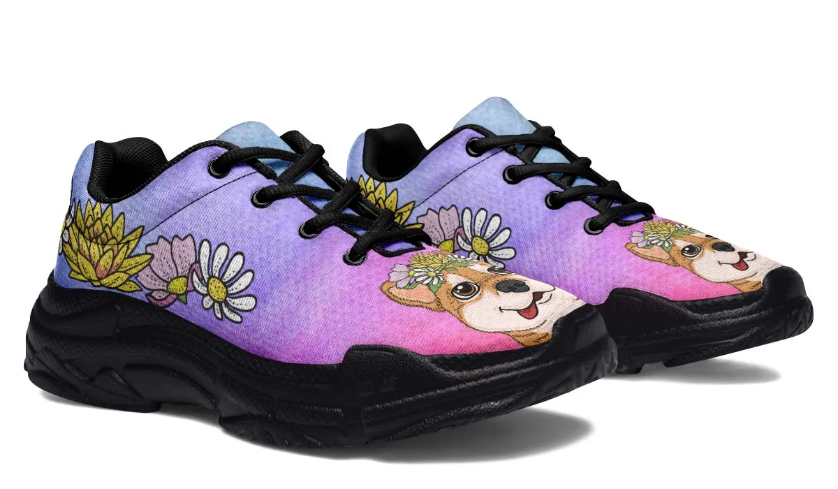 Fun Floral Shiba Inu Chunky Sneakers