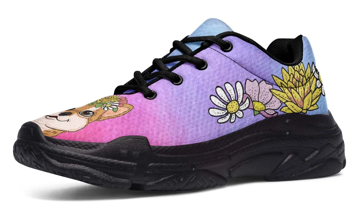 Fun Floral Shiba Inu Chunky Sneakers