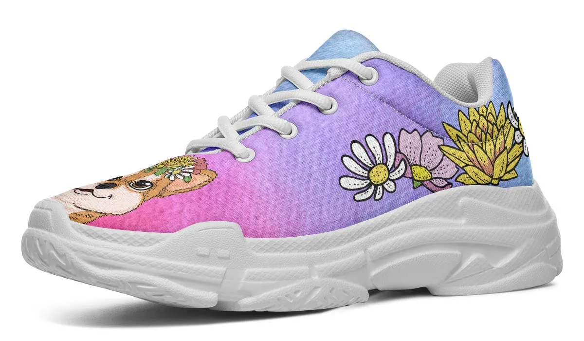 Fun Floral Shiba Inu Chunky Sneakers