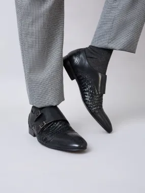 Imperio By Regal Black Mens Formal Woven Double Monk Slip Ons