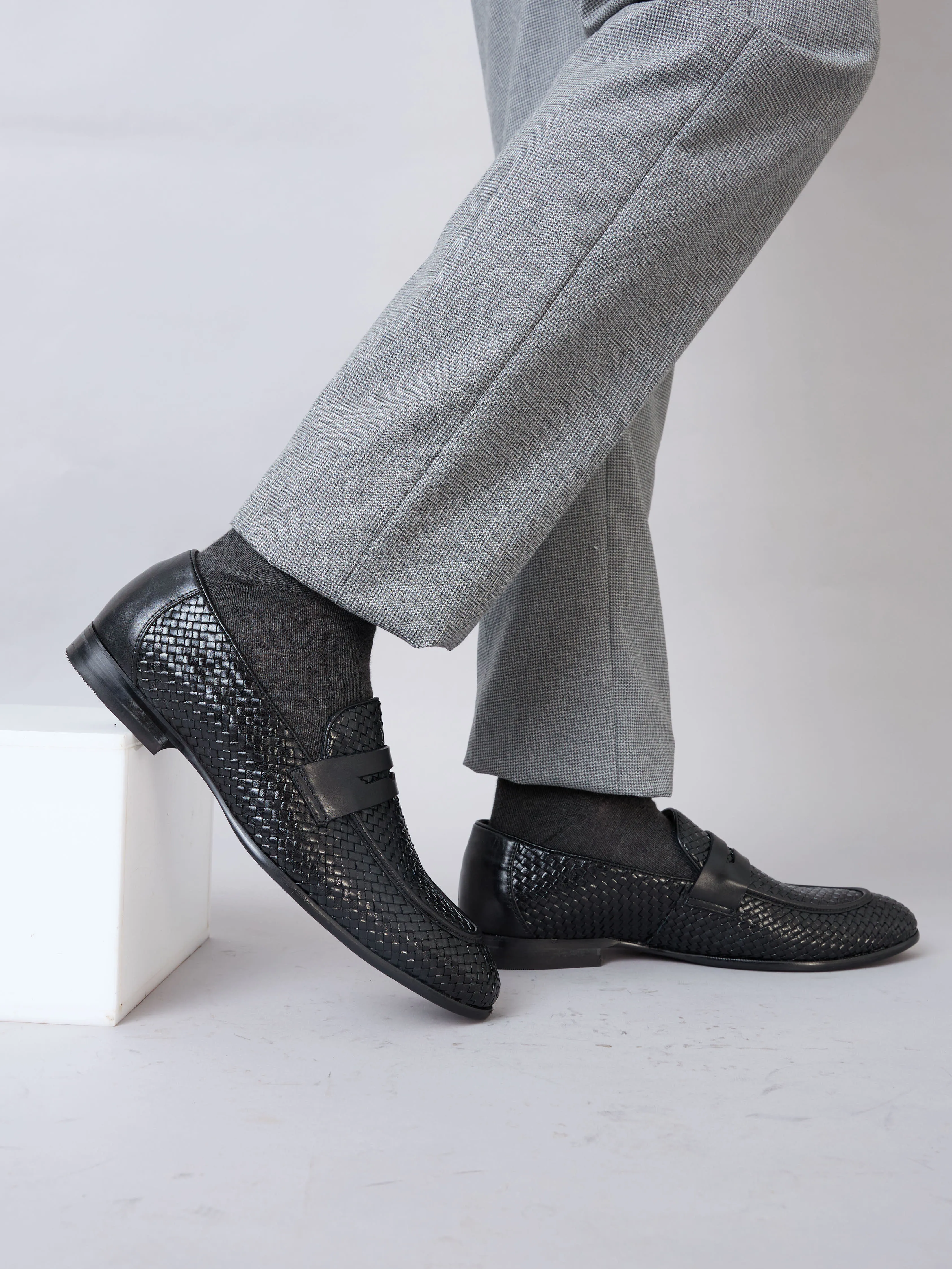 Imperio By Regal Black Mens Formal Woven Leather Slip Ons