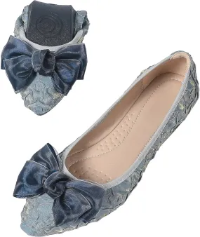 INEELUYI Women's Slip on Foldable Ballet Flats Bow Pointy Toe Comfortable Walking Flat Shoes