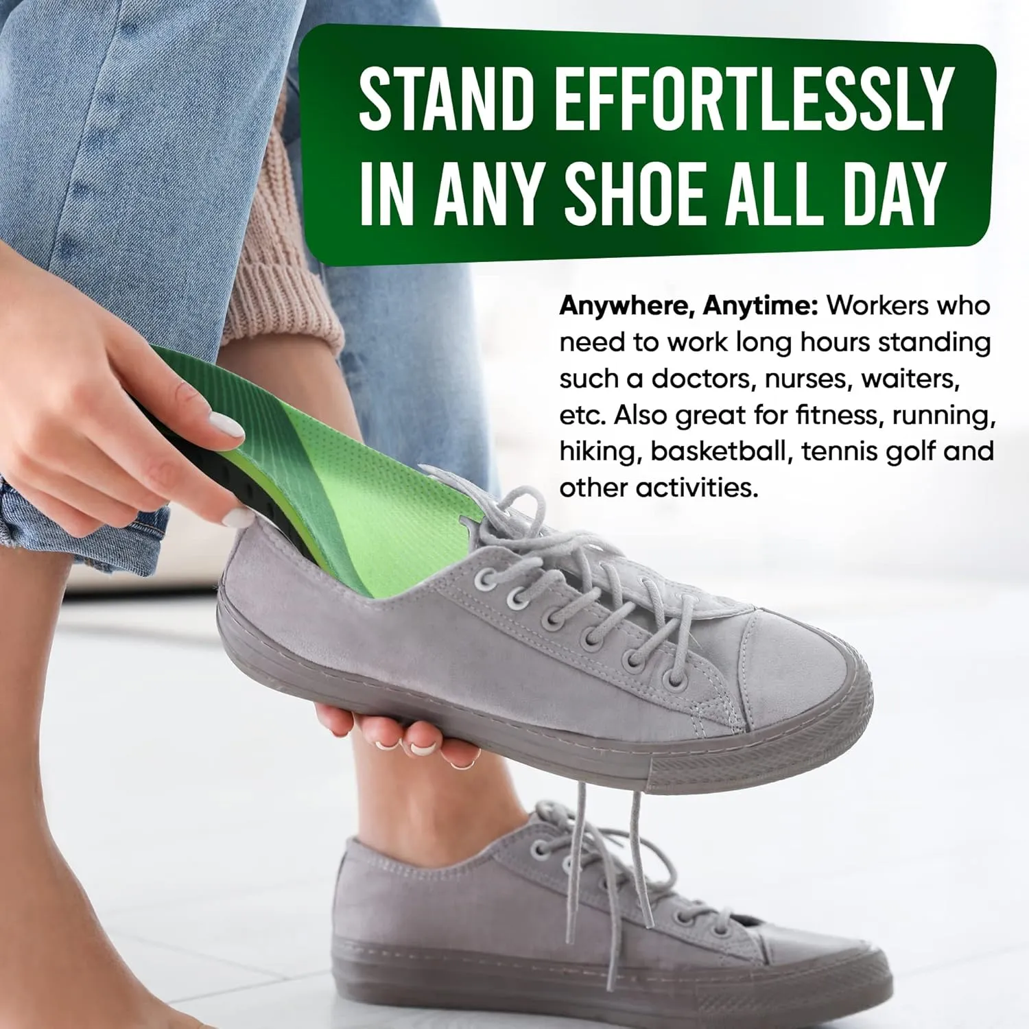 Insoles for Shoes and Work Boots | Plantar Fasciitis Relief and Arch Support | Orthotic Inserts for Men and Women | Relieve Foot Pain | Anti-Fatigue Good for 200  lbs (5-6.5 Women)