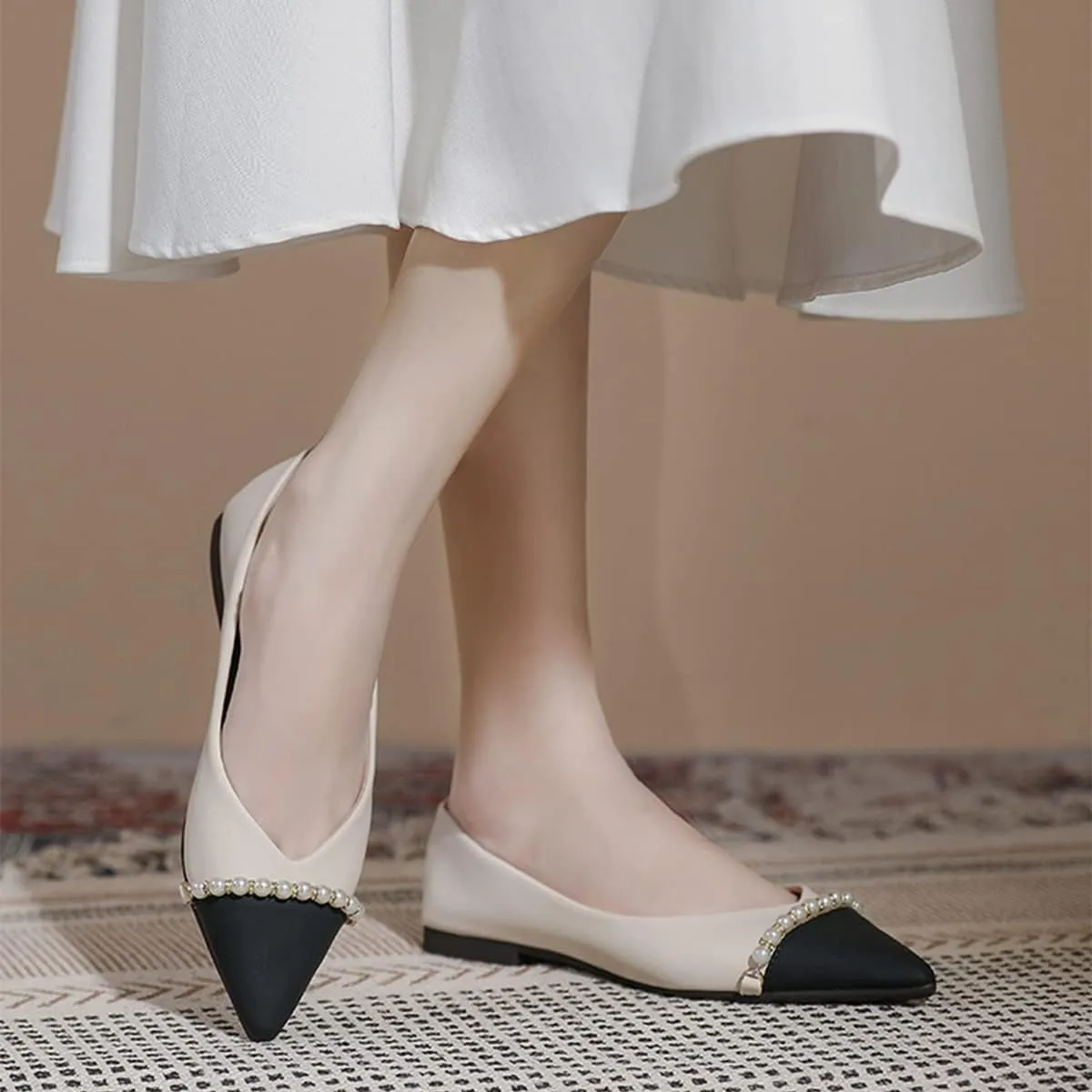 JOEupin Women's Pointed Toe Flats Dressy Ballet Flats Foldable Low Heel Dress Shoes Comfortable