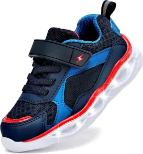 Kids LED Light Up Sneakers Breathable Sport Casual Girls Boys Shoes Adjustable Strap Flashing for Toddler/Little Kid