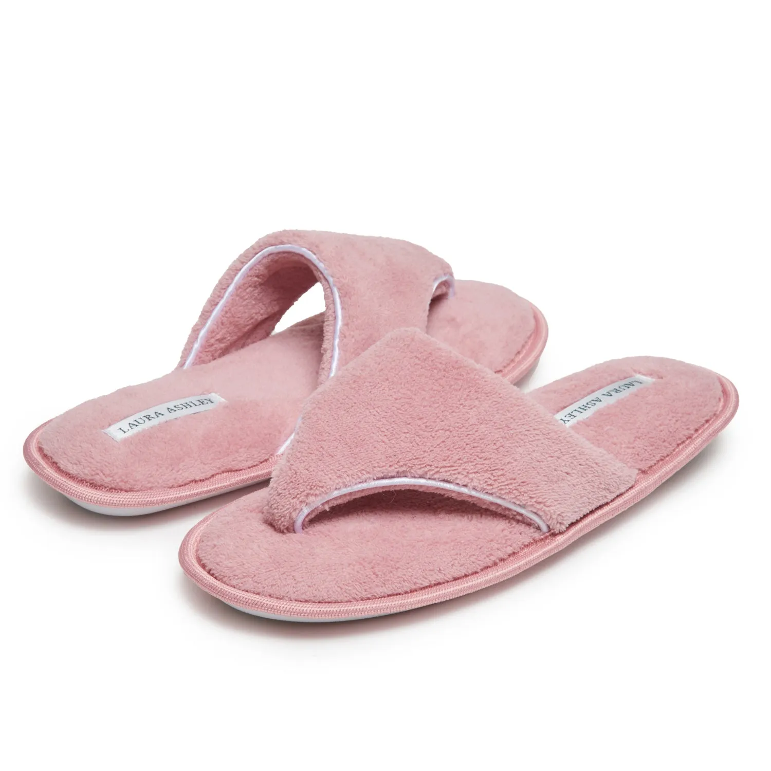 Laura Ashley Womens Fleece Thong House Slippers with Memory Foam, Ladies Easy Slip on Soft Cozy Warm Indoor Outdoor Flip Flops