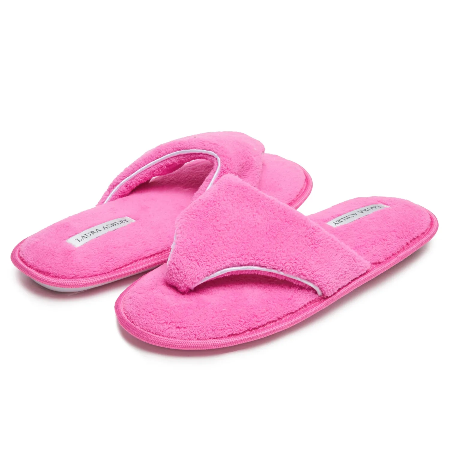 Laura Ashley Womens Fleece Thong House Slippers with Memory Foam, Ladies Easy Slip on Soft Cozy Warm Indoor Outdoor Flip Flops