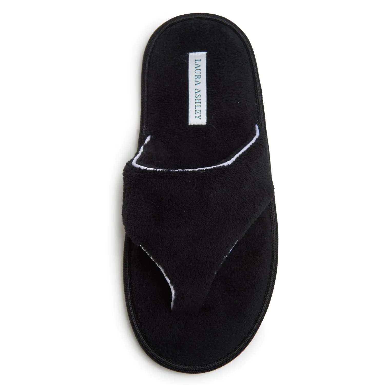 Laura Ashley Womens Fleece Thong House Slippers with Memory Foam, Ladies Easy Slip on Soft Cozy Warm Indoor Outdoor Flip Flops