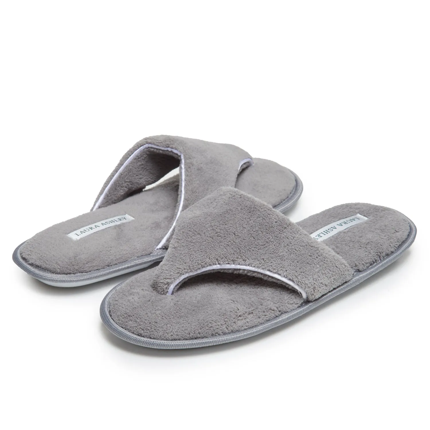 Laura Ashley Womens Fleece Thong House Slippers with Memory Foam, Ladies Easy Slip on Soft Cozy Warm Indoor Outdoor Flip Flops