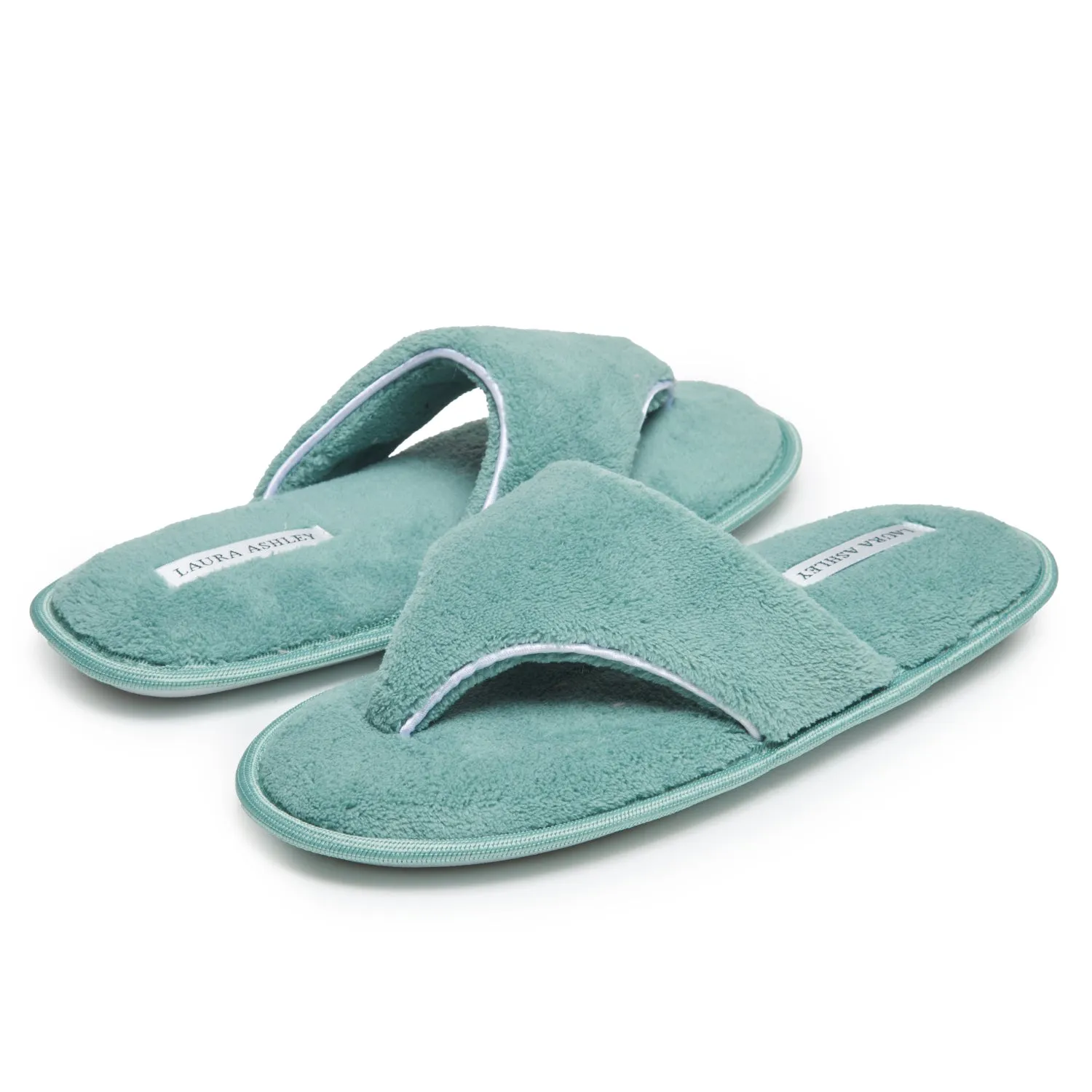 Laura Ashley Womens Fleece Thong House Slippers with Memory Foam, Ladies Easy Slip on Soft Cozy Warm Indoor Outdoor Flip Flops