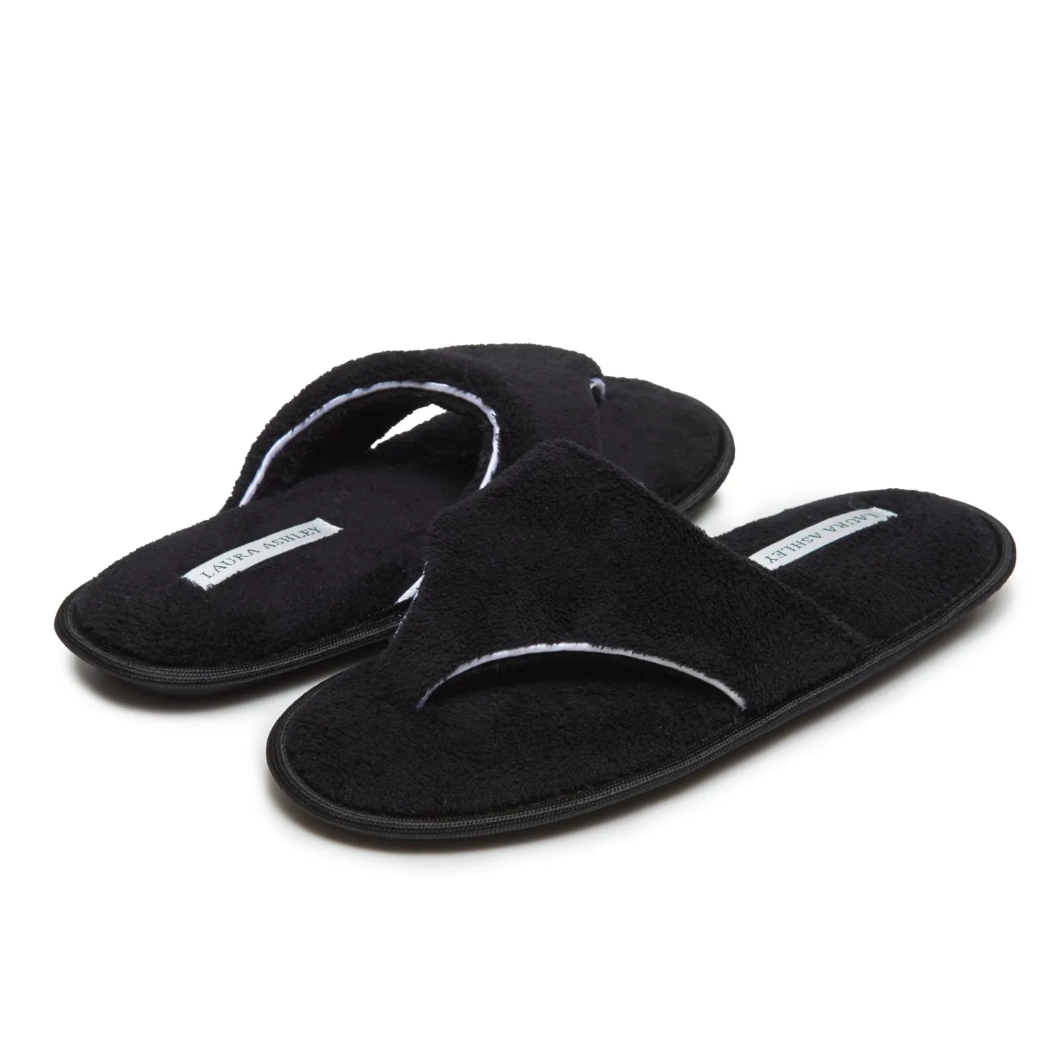 Laura Ashley Womens Fleece Thong House Slippers with Memory Foam, Ladies Easy Slip on Soft Cozy Warm Indoor Outdoor Flip Flops