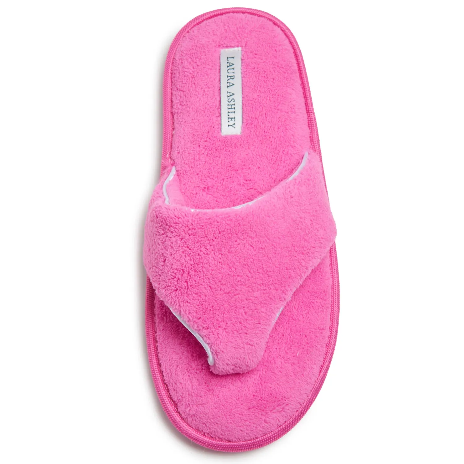 Laura Ashley Womens Fleece Thong House Slippers with Memory Foam, Ladies Easy Slip on Soft Cozy Warm Indoor Outdoor Flip Flops