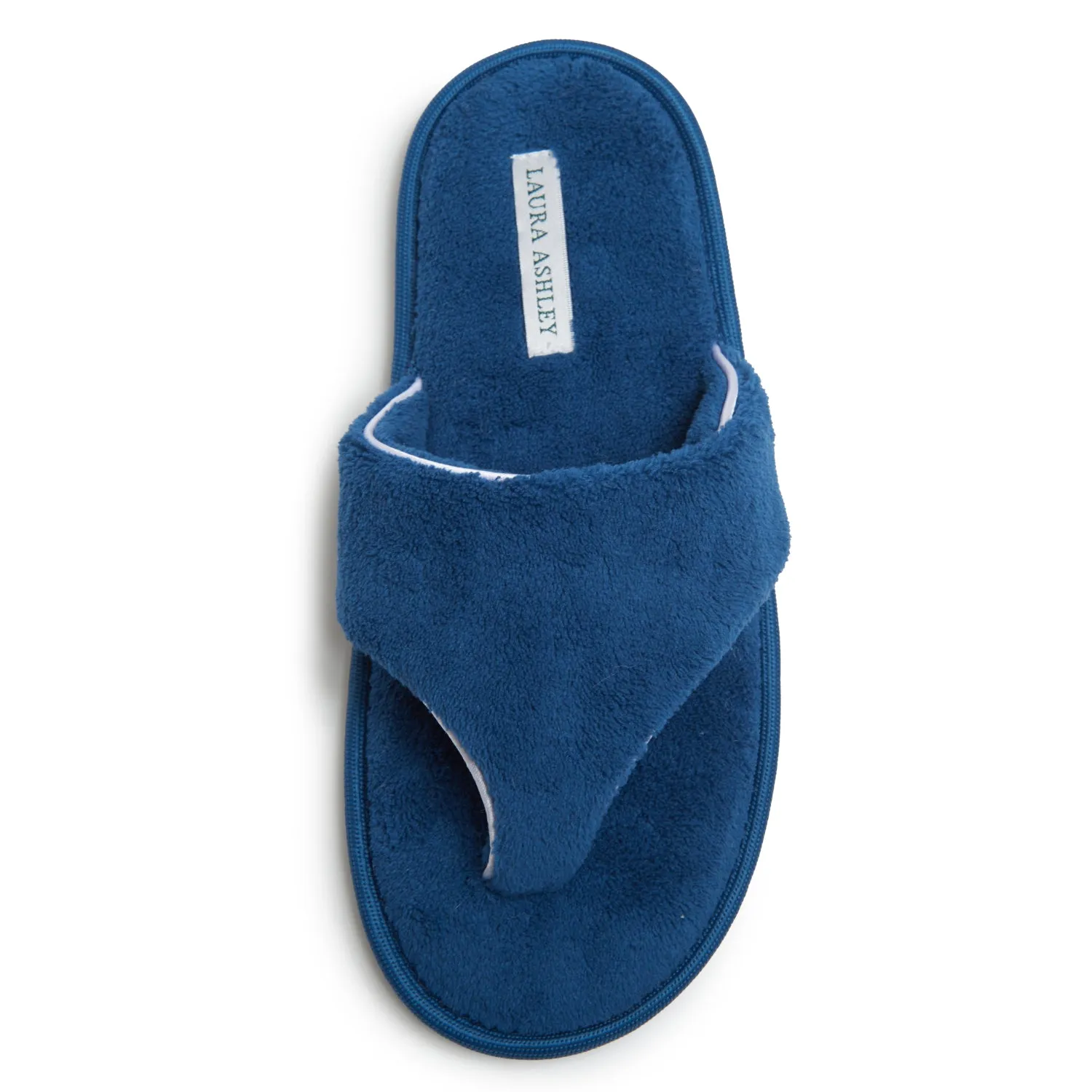 Laura Ashley Womens Fleece Thong House Slippers with Memory Foam, Ladies Easy Slip on Soft Cozy Warm Indoor Outdoor Flip Flops
