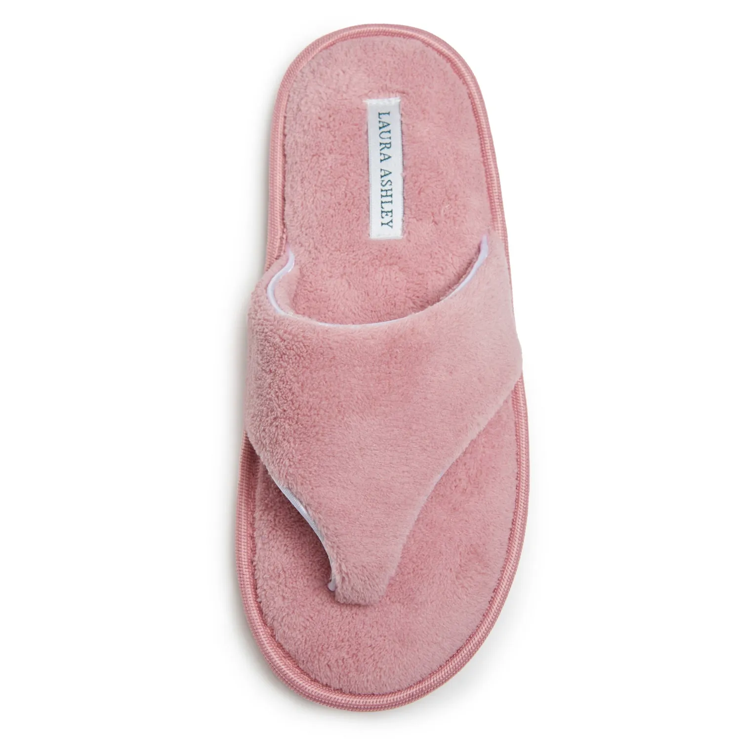Laura Ashley Womens Fleece Thong House Slippers with Memory Foam, Ladies Easy Slip on Soft Cozy Warm Indoor Outdoor Flip Flops