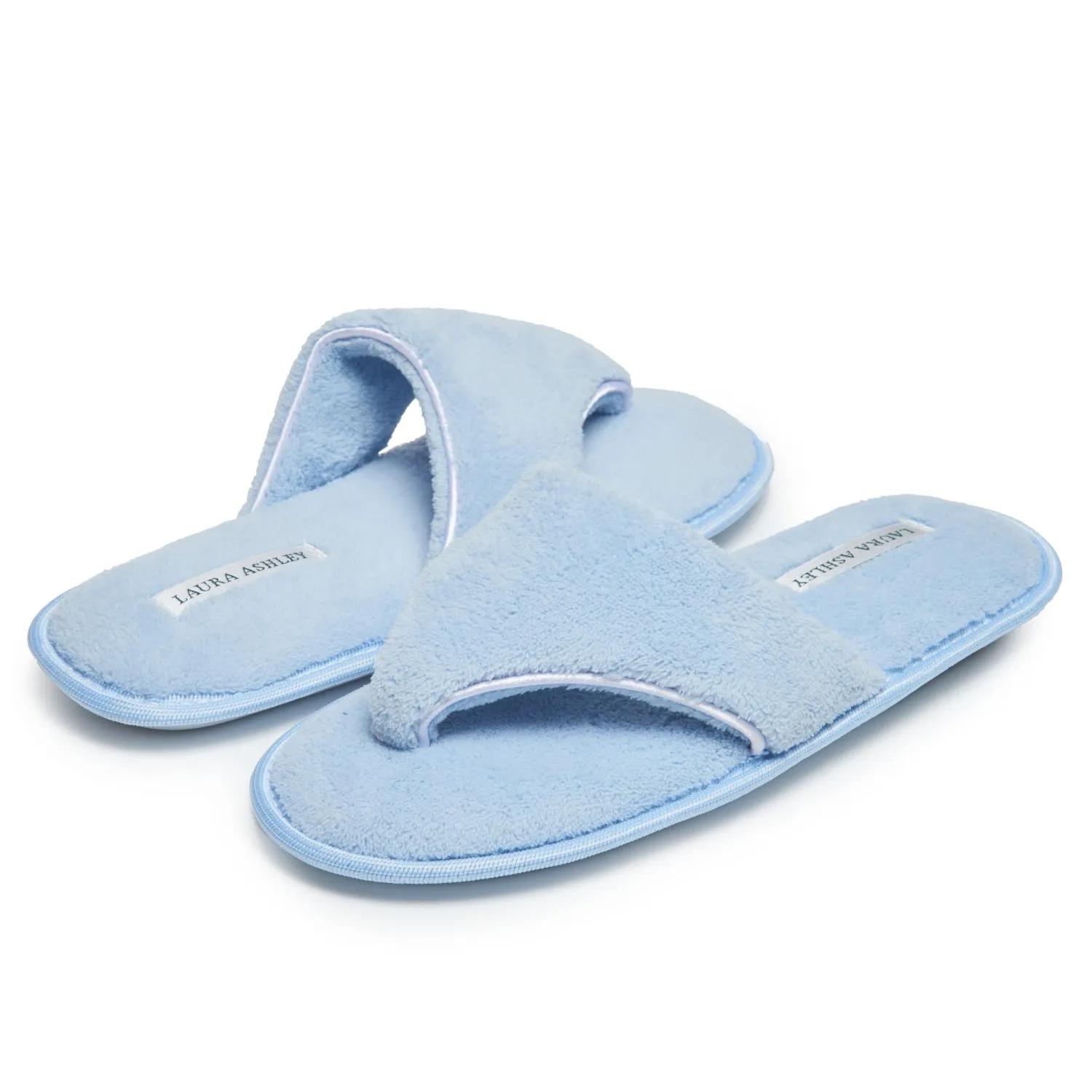Laura Ashley Womens Fleece Thong House Slippers with Memory Foam, Ladies Easy Slip on Soft Cozy Warm Indoor Outdoor Flip Flops