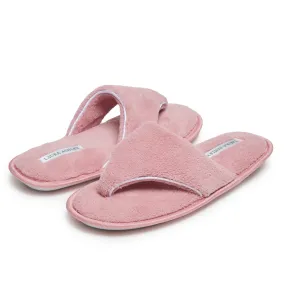 Laura Ashley Womens Fleece Thong House Slippers with Memory Foam, Ladies Easy Slip on Soft Cozy Warm Indoor Outdoor Flip Flops