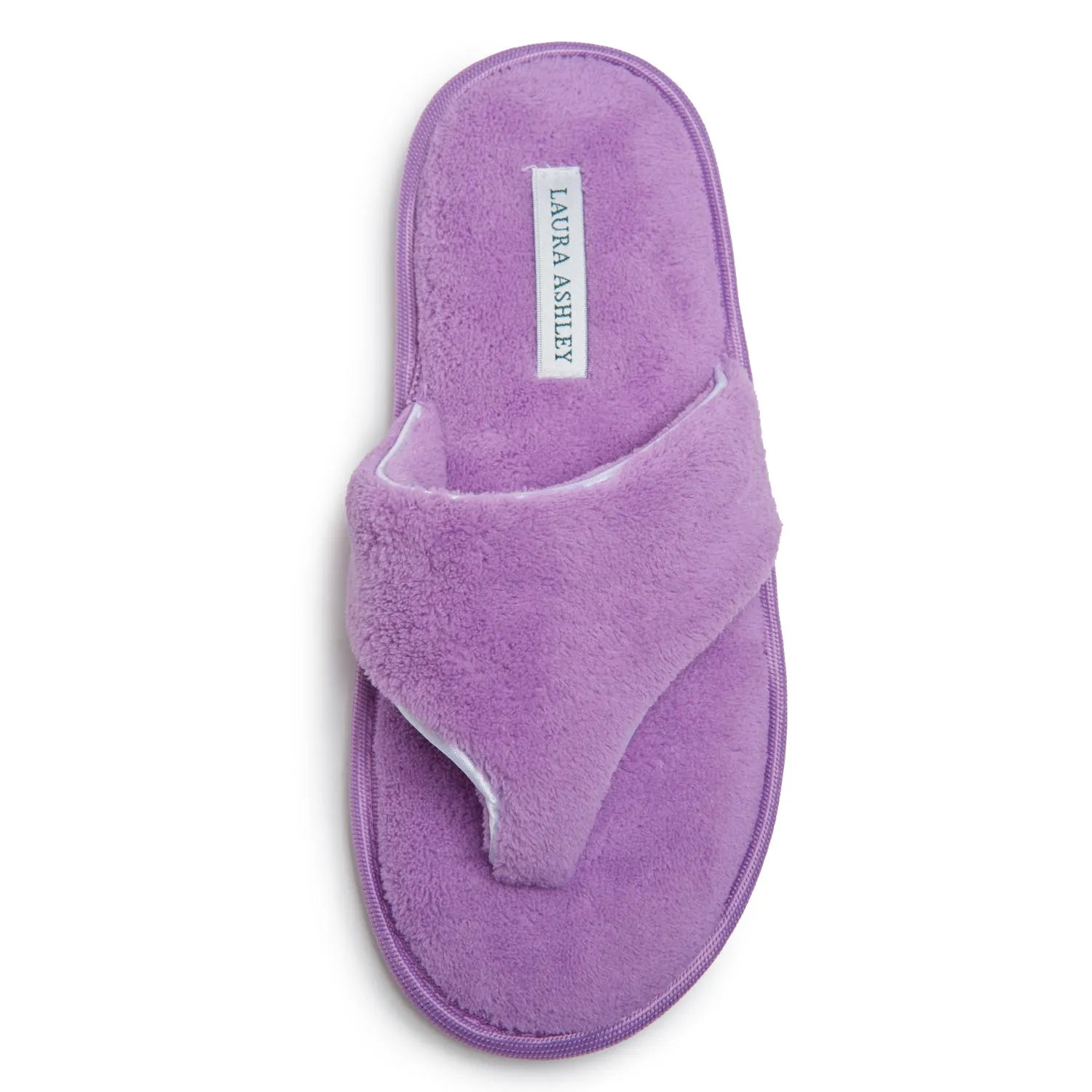 Laura Ashley Womens Fleece Thong House Slippers with Memory Foam, Ladies Easy Slip on Soft Cozy Warm Indoor Outdoor Flip Flops