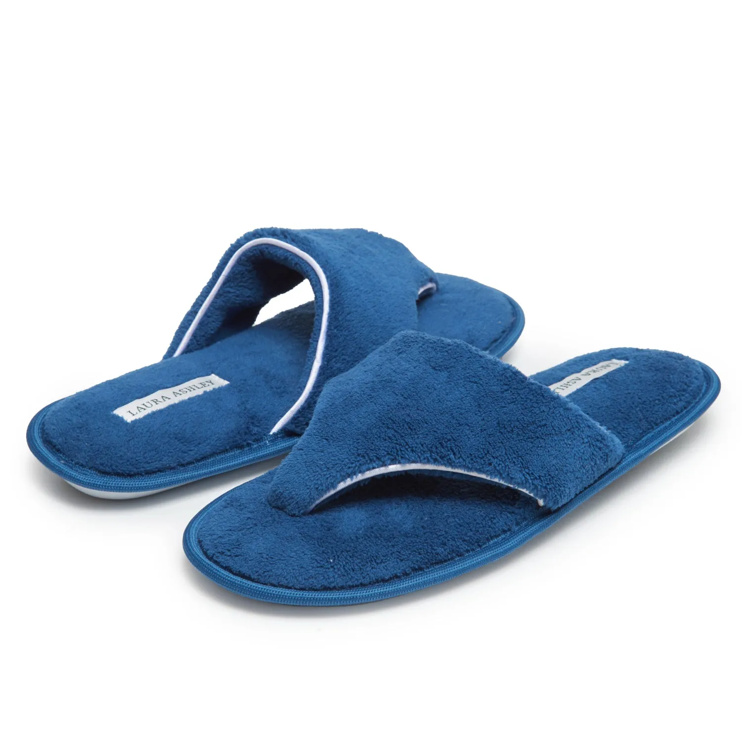 Laura Ashley Womens Fleece Thong House Slippers with Memory Foam, Ladies Easy Slip on Soft Cozy Warm Indoor Outdoor Flip Flops