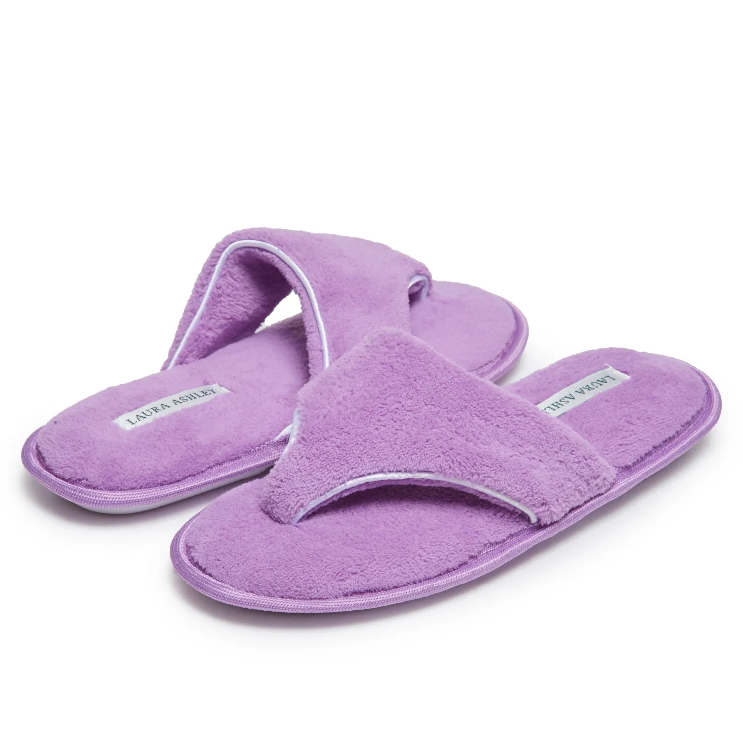 Laura Ashley Womens Fleece Thong House Slippers with Memory Foam, Ladies Easy Slip on Soft Cozy Warm Indoor Outdoor Flip Flops