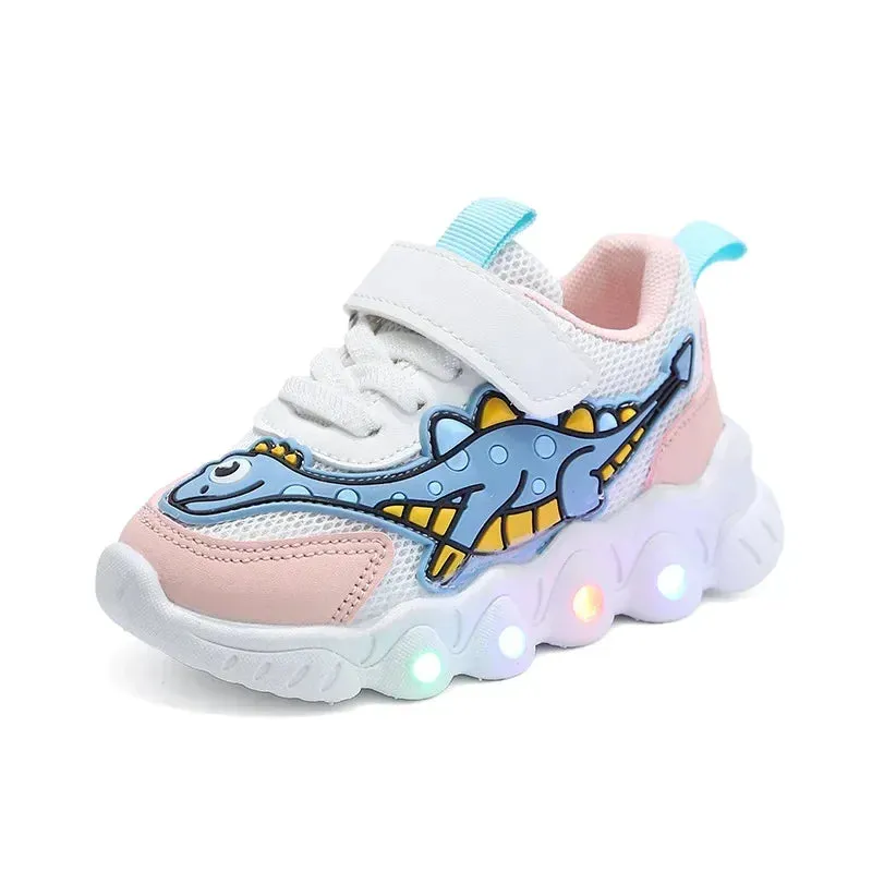 LED Kid Cartoon Dinosaur Boy Casual Sneaker Boy Kid Shoe Girl Mesh Breathable Shoe Baby Illuminated Shoe Tennis Shoes