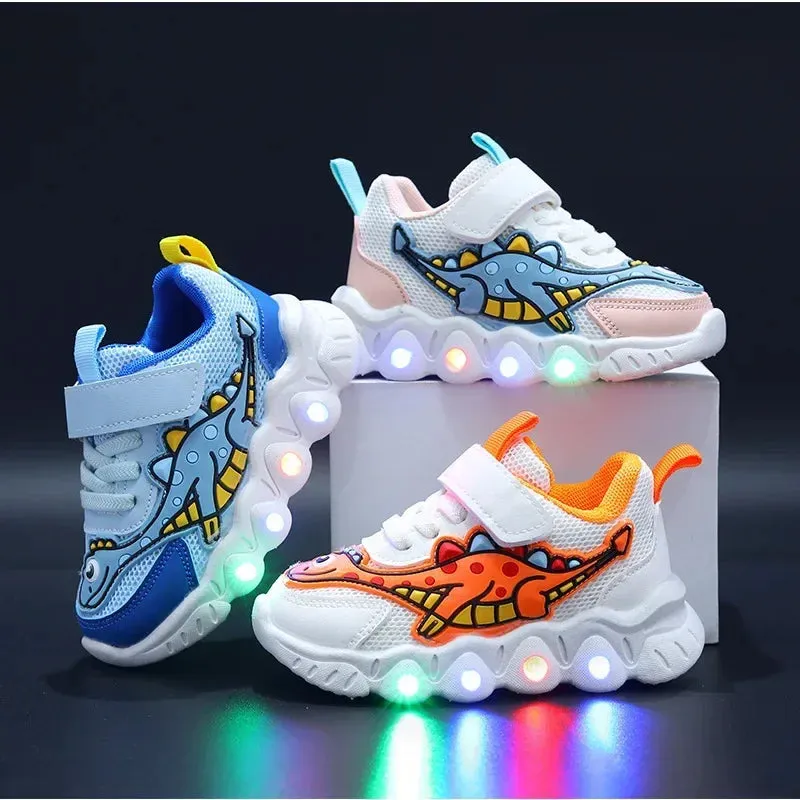 LED Kid Cartoon Dinosaur Boy Casual Sneaker Boy Kid Shoe Girl Mesh Breathable Shoe Baby Illuminated Shoe Tennis Shoes