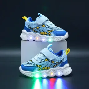 LED Kid Cartoon Dinosaur Boy Casual Sneaker Boy Kid Shoe Girl Mesh Breathable Shoe Baby Illuminated Shoe Tennis Shoes