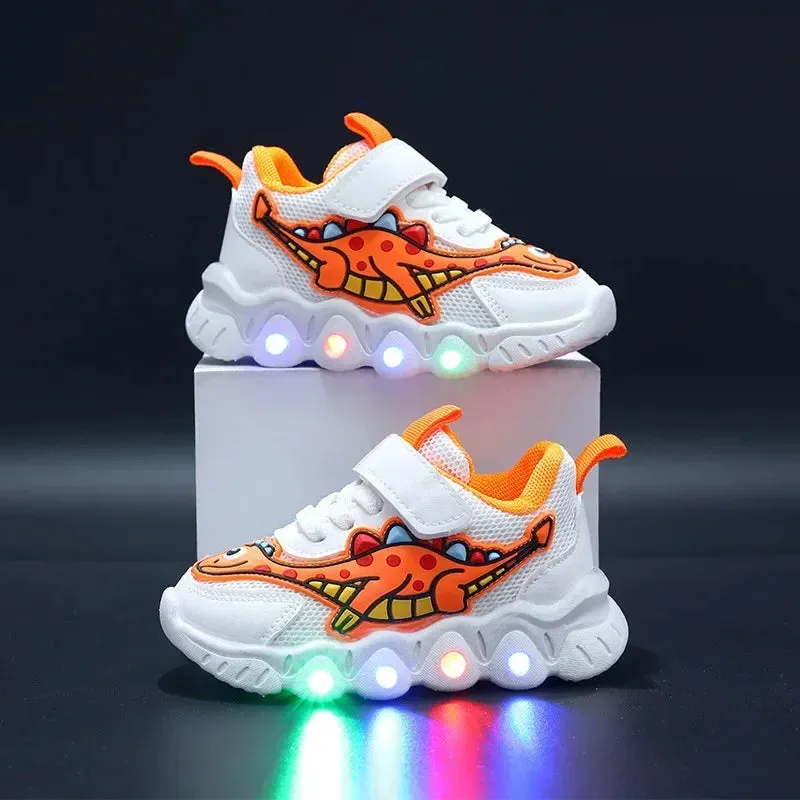 LED Kid Cartoon Dinosaur Boy Casual Sneaker Boy Kid Shoe Girl Mesh Breathable Shoe Baby Illuminated Shoe Tennis Shoes