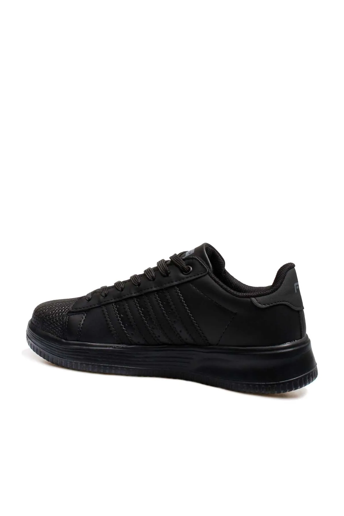 Men's All-Black Leather Low-Top Sneakers with Textured Toe - Wessi