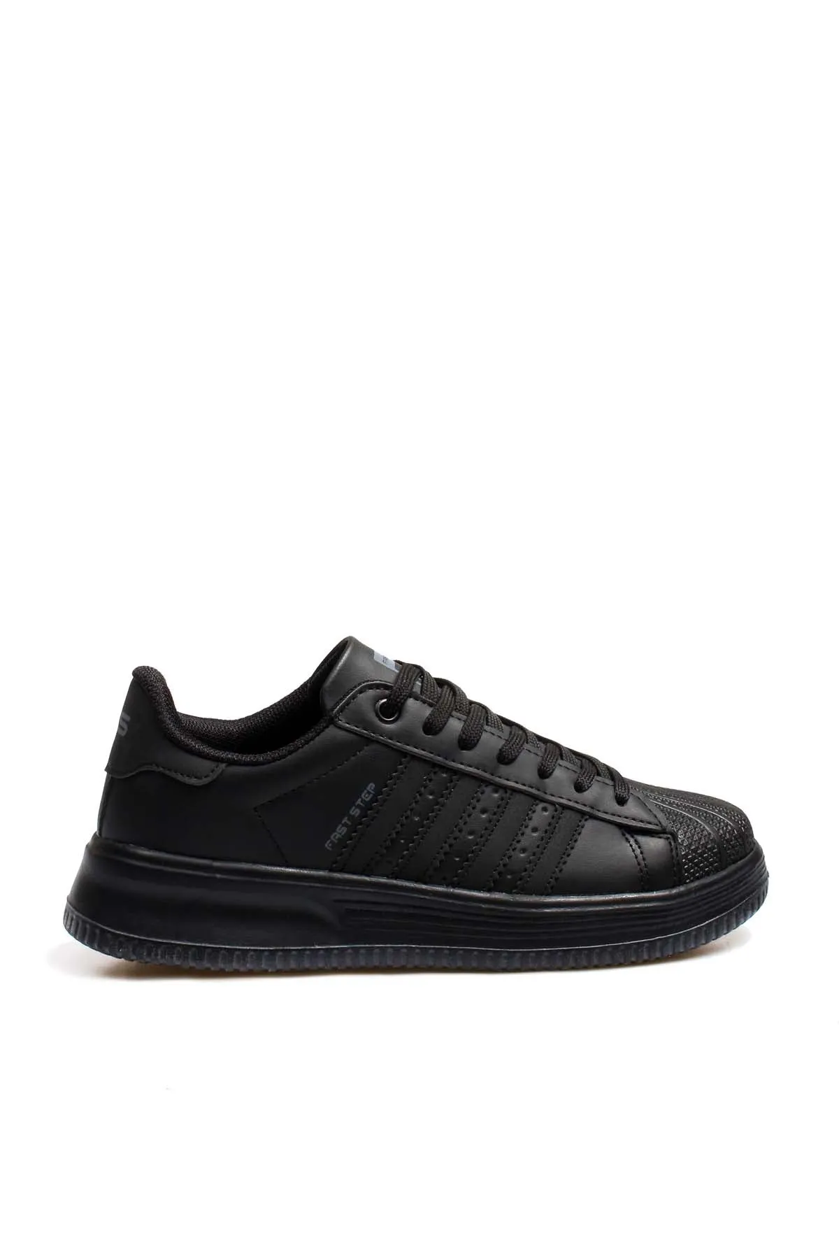 Men's All-Black Leather Low-Top Sneakers with Textured Toe - Wessi
