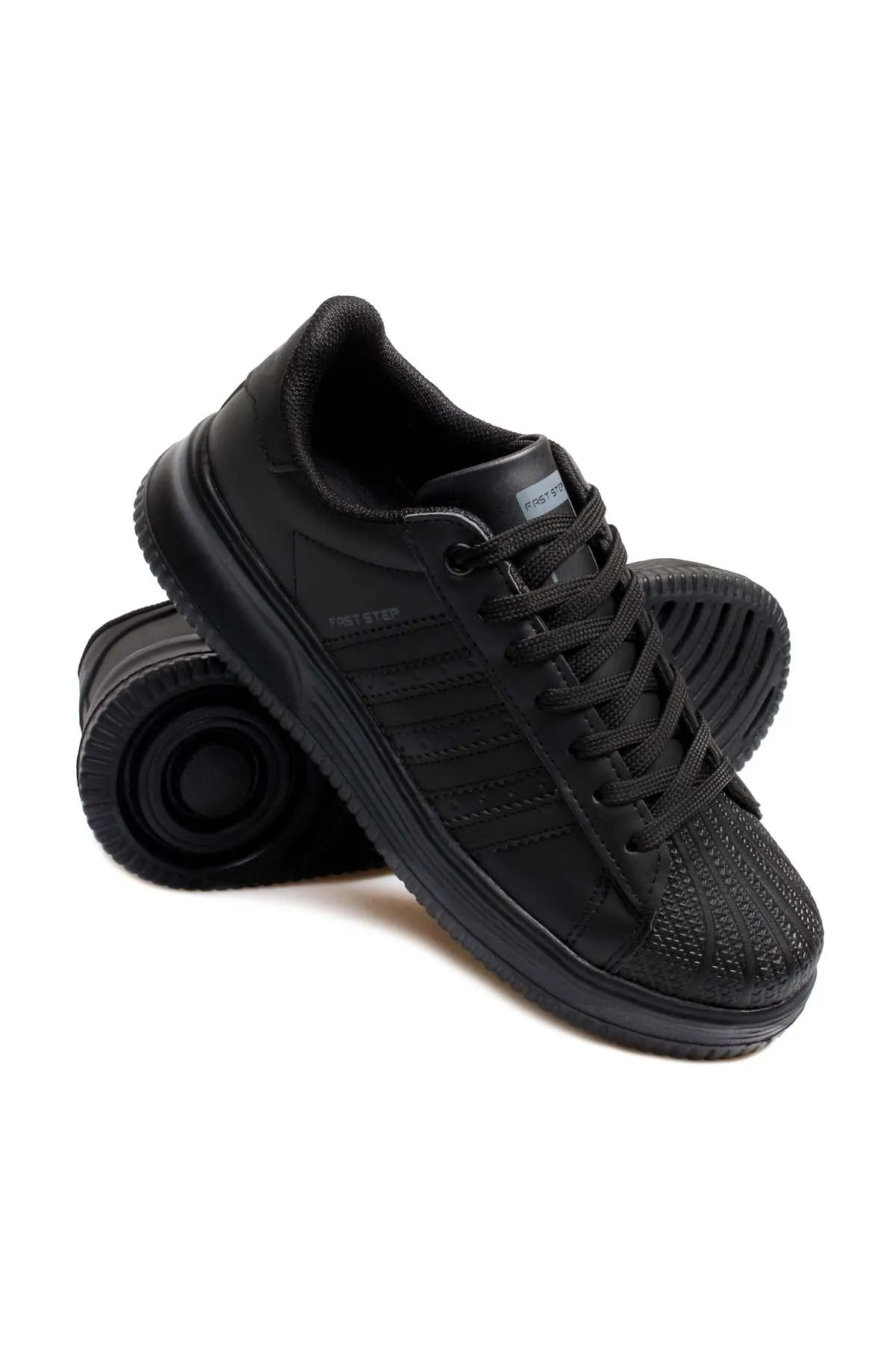 Men's All-Black Leather Low-Top Sneakers with Textured Toe - Wessi