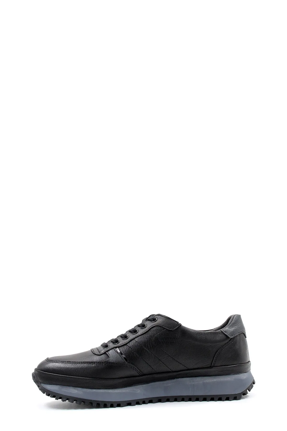 Men's Black Leather Lace-Up Sneakers with Contrasting Sole - Wessi
