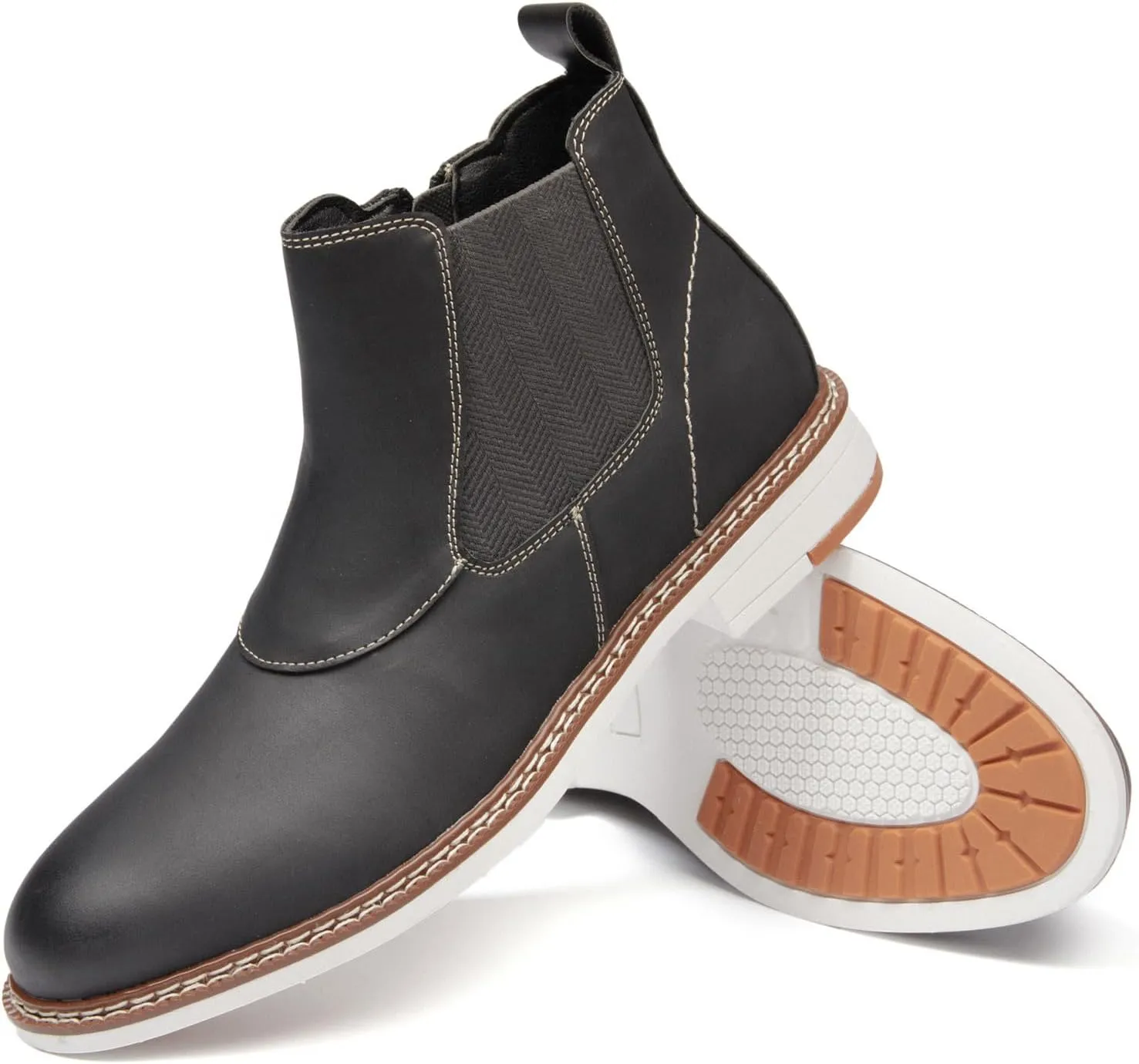 Men's Chelsea Boots Casual Chukka Ankle Boots Side Zipper Clouser Elastic Dress Boots Work Shoes for Men.