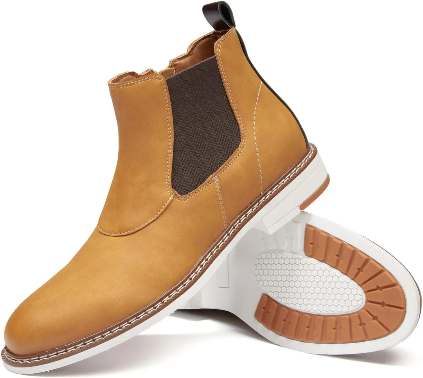 Men's Chelsea Boots Casual Chukka Ankle Boots Side Zipper Clouser Elastic Dress Boots Work Shoes for Men.