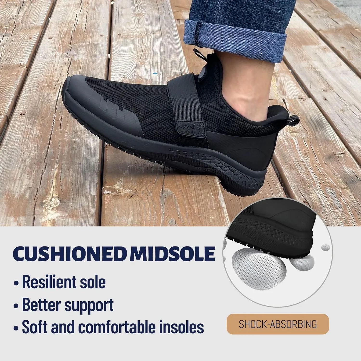 Mesh Non Slip Work Shoes for Men Food Service Slip On Chef Kitchen Shoes Waterproof Work Shoes Restaurant Slip Resistant Walking and Casual Breathable Working Footwear
