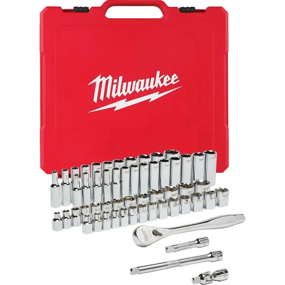 Open Box -  Milwaukee 3/8" Drive SAE/Metric Ratchet and Socket Mechanics Tool Set (56-Piece)