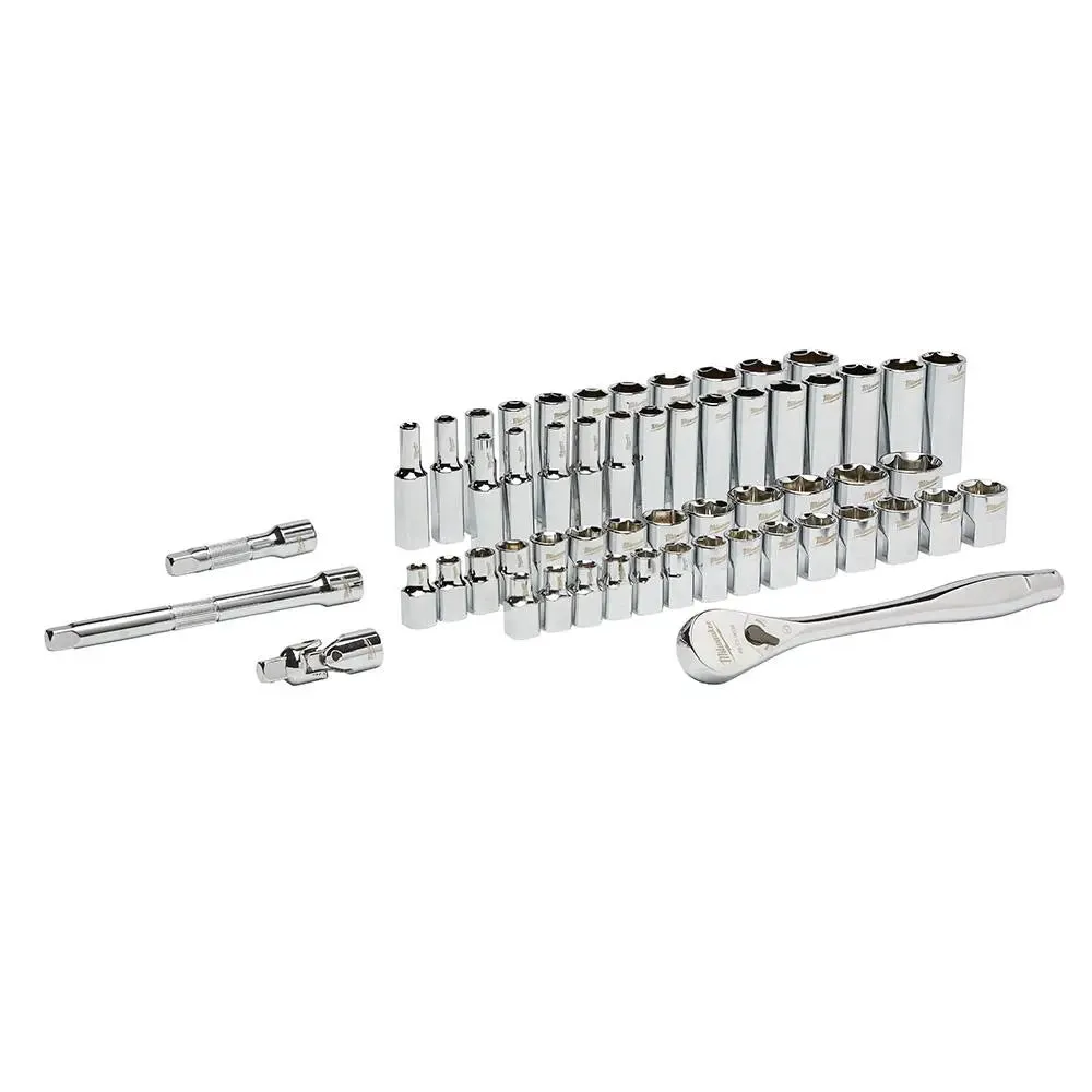 Open Box -  Milwaukee 3/8" Drive SAE/Metric Ratchet and Socket Mechanics Tool Set (56-Piece)