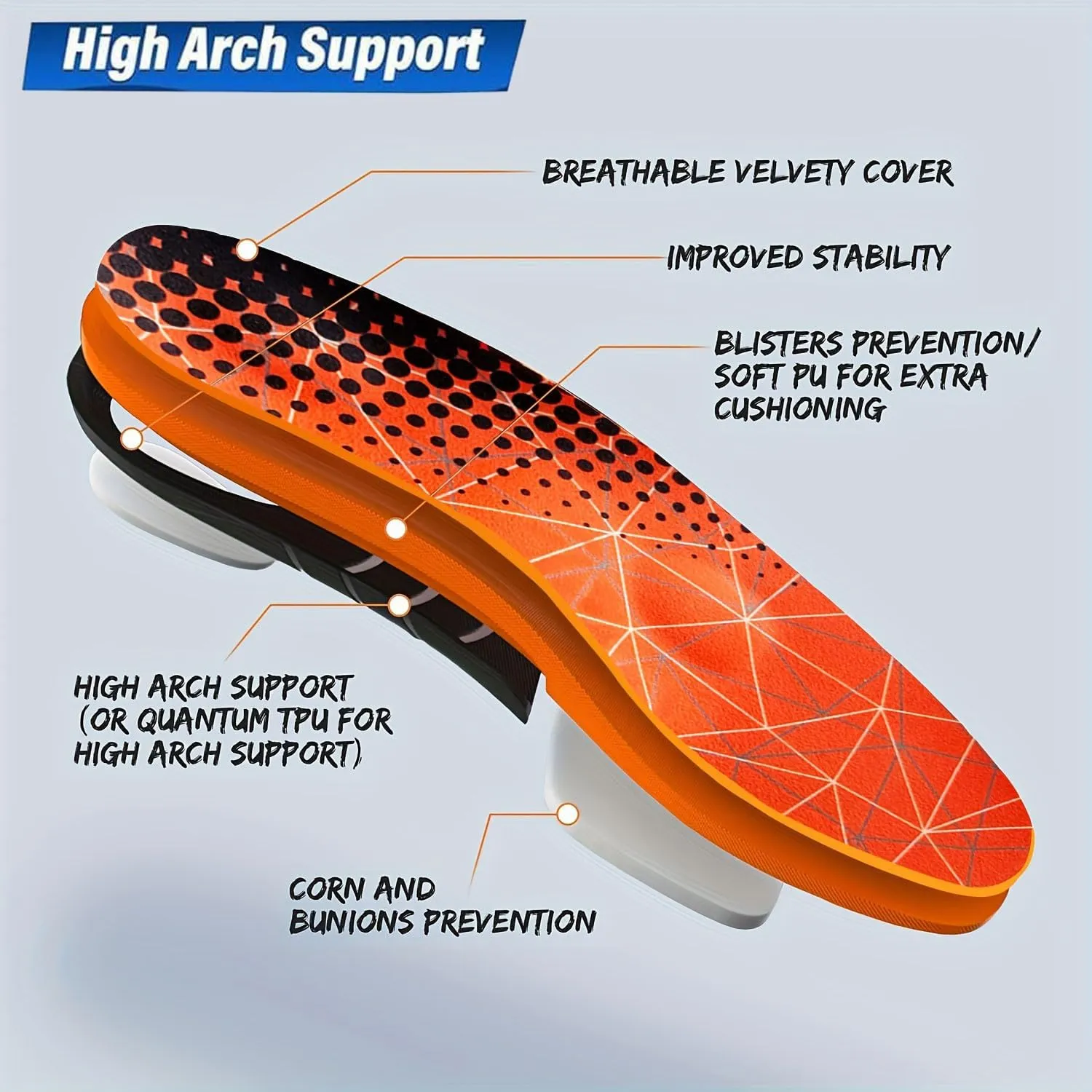Plantar Fasciitis Relief Insoles for Women and Men 1 Pair Arch Support Insoles Gel Orthotic Inserts for Work Boot Shoe Insoles (Orange, XL)