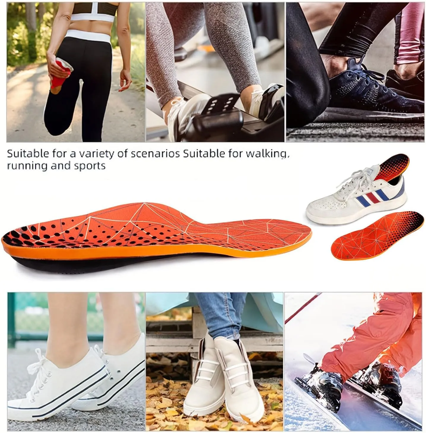 Plantar Fasciitis Relief Insoles for Women and Men 1 Pair Arch Support Insoles Gel Orthotic Inserts for Work Boot Shoe Insoles (Orange, XL)