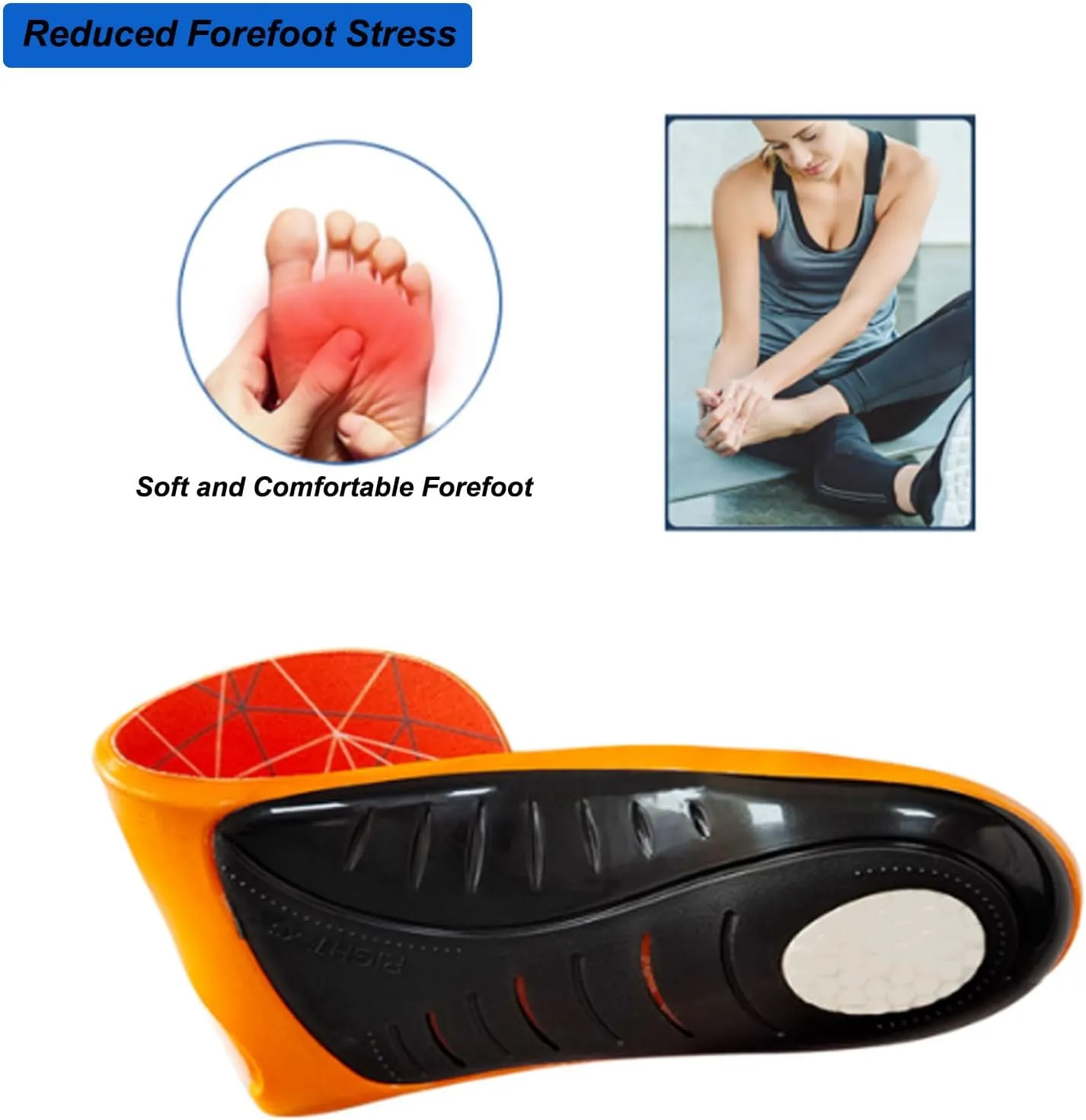 Plantar Fasciitis Relief Insoles for Women and Men 1 Pair Arch Support Insoles Gel Orthotic Inserts for Work Boot Shoe Insoles (Orange, XL)