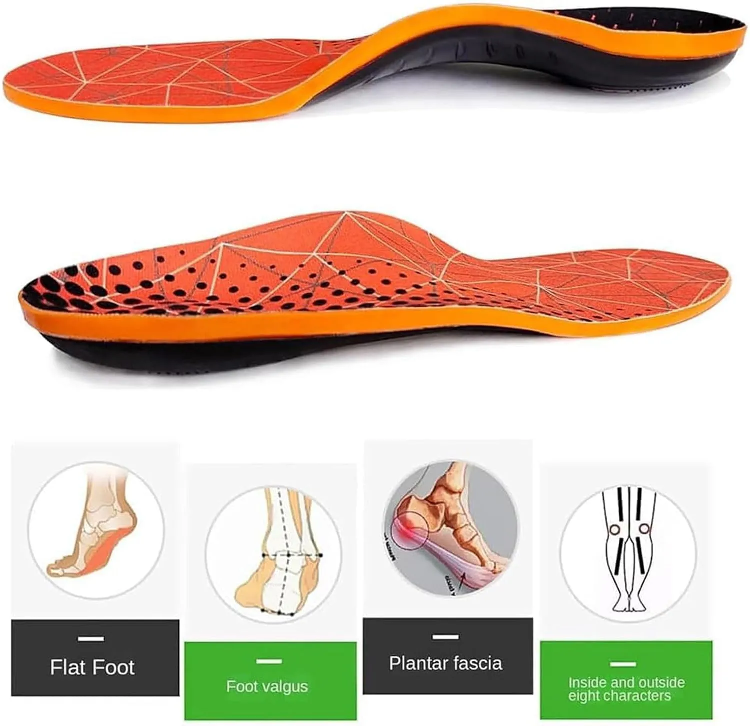 Plantar Fasciitis Relief Insoles for Women and Men 1 Pair Arch Support Insoles Gel Orthotic Inserts for Work Boot Shoe Insoles (Orange, XL)