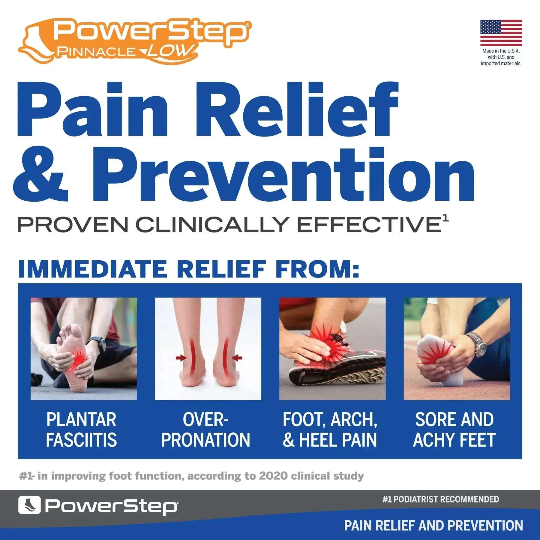 PowerStep Pinnacle Low Insoles – Designed for Low Arches and Overpronation Relief