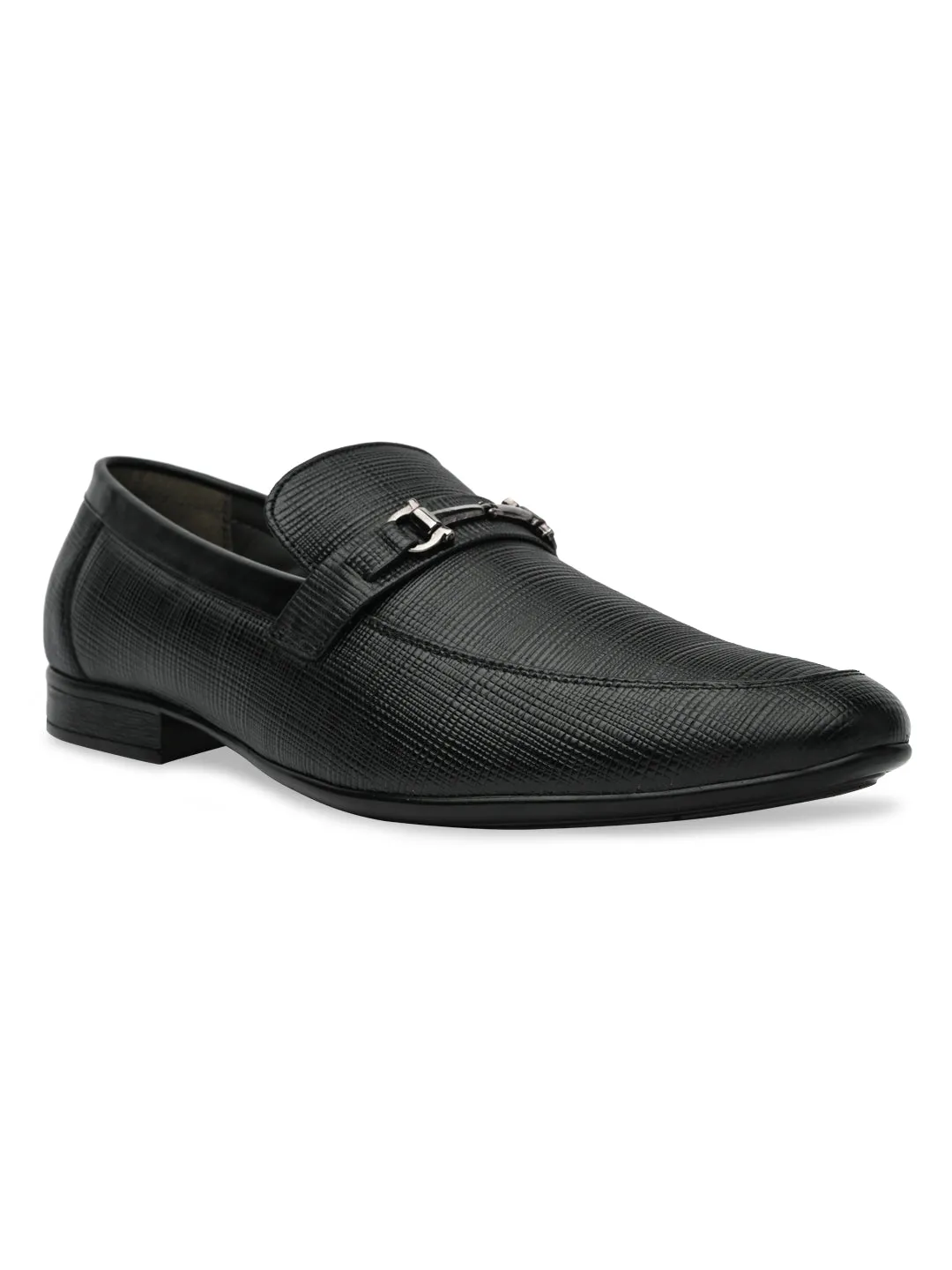 Regal Black Mens Textured Leather Buckled Slip Ons